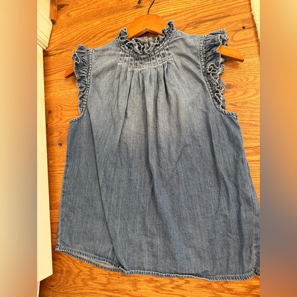 FRAME Ruffle Denim Sleeveless Top in Joanie Size XS - Picture 8 of 10